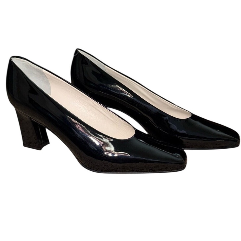 VIA SPIGA Black Patent Leather Square Toe Block Heel Pumps Career CEO Work | 10B